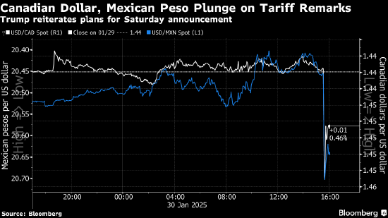 特朗普的25%关税承诺震动汇市 加元和墨西哥比索双双重挫